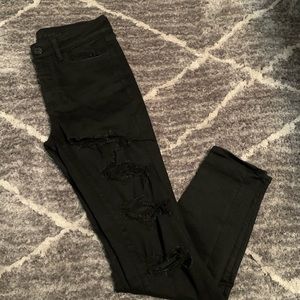 High rise back distressed jeans